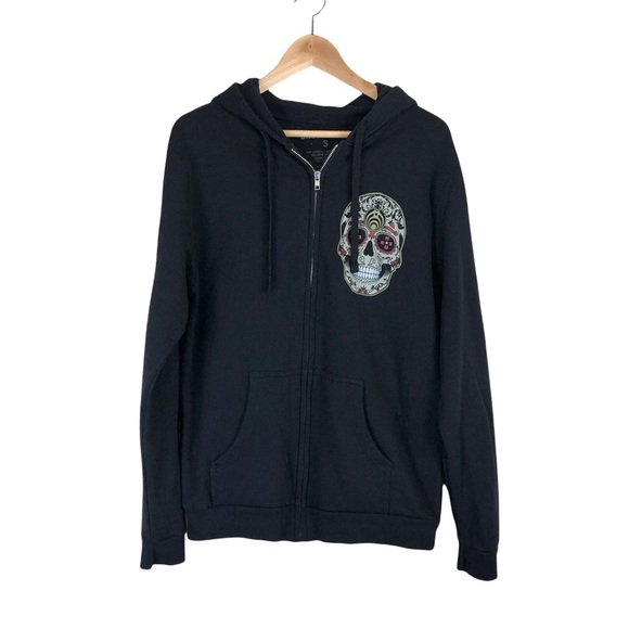 Bassnectar EDM Band Zip Up Skull Spellout Black Hoodie in size small - Picture 6 of 12